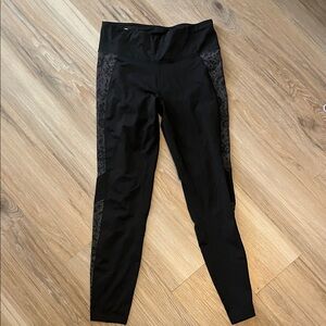 Avia Black Leggings with Floral Lace Panels